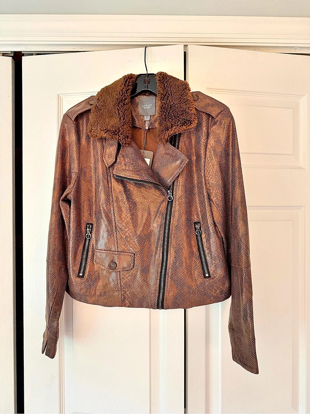 LYSSE Cropped Faux Snake Jacket Animal Print Moto Jacket Medium NWT